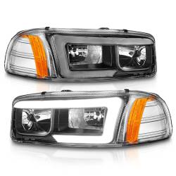 ANZO USA - Crystal Headlight Set W/ Light Bar Style Black Housing Clear Lens Pair GMC C3500/K3500 1999-2000, GMC Sierra 1500 1999-2007, 1500 HD/2500 HD/3500 2001-2007, GMC Sierra 2500 1999-2004, GMC Yukon/XL 1500/XL 2500 2000-2006 ANZO USA - Image 2