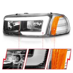 ANZO USA - Crystal Headlight Set W/ Light Bar Style Black Housing Clear Lens Pair GMC C3500/K3500 1999-2000, GMC Sierra 1500 1999-2007, 1500 HD/2500 HD/3500 2001-2007, GMC Sierra 2500 1999-2004, GMC Yukon/XL 1500/XL 2500 2000-2006 ANZO USA - Image 3