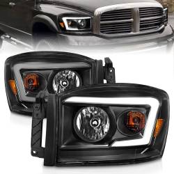 Crystal Headlight Set W/ Light Bar Style Switchback Chrome Housing Clear Lens Pair Dodge Ram 1500/2500/3500 2006-2008 ANZO USA