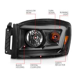 ANZO USA - Crystal Headlight Set W/ Light Bar Style Switchback Chrome Housing Clear Lens Pair Dodge Ram 1500/2500/3500 2006-2008 ANZO USA - Image 4