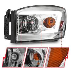 ANZO USA - Crystal Headlight Set W/ Light Bar Style Chrome Housing Clear Lens Pair Dodge Ram 1500/2500/3500 2006-2008 ANZO USA - Image 3