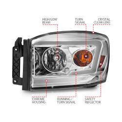 ANZO USA - Crystal Headlight Set W/ Light Bar Style Chrome Housing Clear Lens Pair Dodge Ram 1500/2500/3500 2006-2008 ANZO USA - Image 4