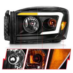ANZO USA - Crystal Headlight Set W/ Light Bar Style Switchback Black Housing Clear Lens Pair Dodge Ram 1500/2500/3500 2006-2008 ANZO USA - Image 3