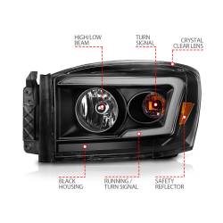 ANZO USA - Crystal Headlight Set W/ Light Bar Style Switchback Black Housing Clear Lens Pair Dodge Ram 1500/2500/3500 2006-2008 ANZO USA - Image 4