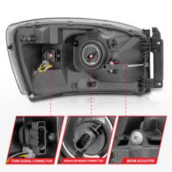 ANZO USA - Crystal Headlight Set W/ Light Bar Style Switchback Black Housing Clear Lens Pair Dodge Ram 1500/2500/3500 2006-2008 ANZO USA - Image 5
