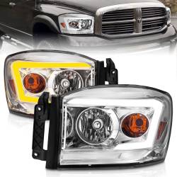 Crystal Headlight W/ Light Bar Switchback Chrome Housing Clear Lens Ram 1500 06-08 / Ram 2500/3500 06-09 Crystal Switchback C Bar Headlights Chrome Dodge Ram 1500/2500/3500 2006-2008 ANZO USA