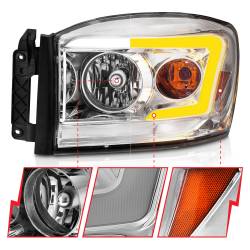ANZO USA - Crystal Headlight W/ Light Bar Switchback Chrome Housing Clear Lens Ram 1500 06-08 / Ram 2500/3500 06-09 Crystal Switchback C Bar Headlights Chrome Dodge Ram 1500/2500/3500 2006-2008 ANZO USA - Image 3