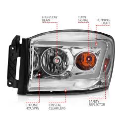 ANZO USA - Crystal Headlight W/ Light Bar Switchback Chrome Housing Clear Lens Ram 1500 06-08 / Ram 2500/3500 06-09 Crystal Switchback C Bar Headlights Chrome Dodge Ram 1500/2500/3500 2006-2008 ANZO USA - Image 4