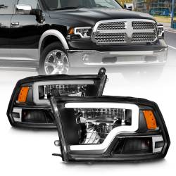 LED Projector Headlights W/ Light Bar Style Black Housing Clear Lens PairRam 1500/2500/3500 2011-2018 ANZO USA