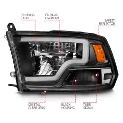 ANZO USA - LED Projector Headlights W/ Light Bar Style Black Housing Clear Lens PairRam 1500/2500/3500 2011-2018 ANZO USA - Image 4