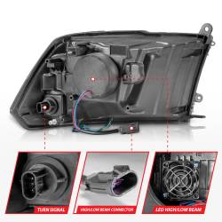 ANZO USA - LED Projector Headlights W/ Light Bar Style Black Housing Clear Lens PairRam 1500/2500/3500 2011-2018 ANZO USA - Image 5