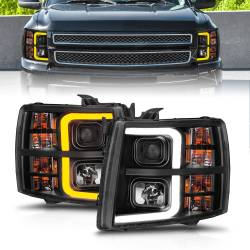 ANZO USA - Projector Headlights W/ Light Bar Style Sequential Black Housing Clear Lens Pair Chevrolet Silverado 1500/3500 2007-2013, 2500/2500 HD/3500 HD 2007-2014 ANZO USA - Image 2