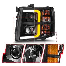 ANZO USA - Projector Headlights W/ Light Bar Style Sequential Black Housing Clear Lens Pair Chevrolet Silverado 1500/3500 2007-2013, 2500/2500 HD/3500 HD 2007-2014 ANZO USA - Image 6