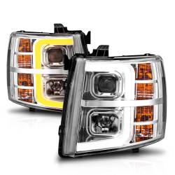 ANZO USA - Projector Headlights W/ Light Bar Style Sequential Chrome Housing Clear Lens Pair Chevrolet Silverado 1500/3500 2007-2013, 2500/2500 HD/3500 HD 2007-2014 ANZO USA - Image 3