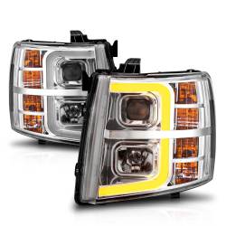 ANZO USA - Projector Headlights W/ Light Bar Style Sequential Chrome Housing Clear Lens Pair Chevrolet Silverado 1500/3500 2007-2013, 2500/2500 HD/3500 HD 2007-2014 ANZO USA - Image 5