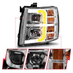 ANZO USA - Projector Headlights W/ Light Bar Style Sequential Chrome Housing Clear Lens Pair Chevrolet Silverado 1500/3500 2007-2013, 2500/2500 HD/3500 HD 2007-2014 ANZO USA - Image 6