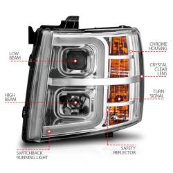 ANZO USA - Projector Headlights W/ Light Bar Style Sequential Chrome Housing Clear Lens Pair Chevrolet Silverado 1500/3500 2007-2013, 2500/2500 HD/3500 HD 2007-2014 ANZO USA - Image 7