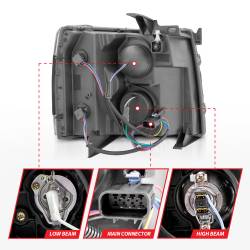 ANZO USA - Projector Headlights W/ Light Bar Style Sequential Chrome Housing Clear Lens Pair Chevrolet Silverado 1500/3500 2007-2013, 2500/2500 HD/3500 HD 2007-2014 ANZO USA - Image 8