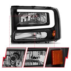 ANZO USA - Crystal Headlight Set W/ Light Bar Style Black Housing Clear Lens Pair Ford Excursion 2000-2004, Ford F-250/F-350/F-350/F-450 Super Duty 1999-2004 ANZO USA - Image 3