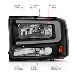 ANZO USA - Crystal Headlight Set W/ Light Bar Style Black Housing Clear Lens Pair Ford Excursion 2000-2004, Ford F-250/F-350/F-350/F-450 Super Duty 1999-2004 ANZO USA - Image 4