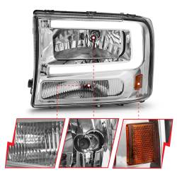ANZO USA - Crystal Headlight Set W/ Light Bar Style Chrome Housing Clear Lens Pair Ford Excursion 2000-2004, Ford F-250/F-350/F-350/F-450 Super Duty 1999-2004 ANZO USA - Image 3