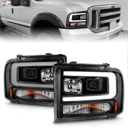 Black Housing Clear Lens Pair Projector Headlights W/ Light Bar Style Ford Excursion 2005, Ford F-250/F-350/F-350/F-450/F-550 Super Duty 2005-2007 ANZO USA