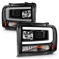 ANZO USA - Black Housing Clear Lens Pair Projector Headlights W/ Light Bar Style Ford Excursion 2005, Ford F-250/F-350/F-350/F-450/F-550 Super Duty 2005-2007 ANZO USA - Image 2