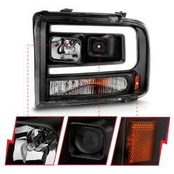 ANZO USA - Black Housing Clear Lens Pair Projector Headlights W/ Light Bar Style Ford Excursion 2005, Ford F-250/F-350/F-350/F-450/F-550 Super Duty 2005-2007 ANZO USA - Image 3