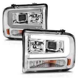 ANZO USA - Projector Headlights W/ Light Bar Style Chrome Housing Clear Lens Pair Ford Excursion 2005, Ford F-250/F-350/F-350/F-450/F-550 Super Duty 2005-2007 ANZO USA - Image 2