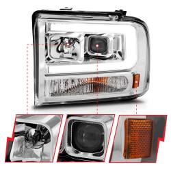 ANZO USA - Projector Headlights W/ Light Bar Style Chrome Housing Clear Lens Pair Ford Excursion 2005, Ford F-250/F-350/F-350/F-450/F-550 Super Duty 2005-2007 ANZO USA - Image 3