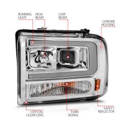 ANZO USA - Projector Headlights W/ Light Bar Style Chrome Housing Clear Lens Pair Ford Excursion 2005, Ford F-250/F-350/F-350/F-450/F-550 Super Duty 2005-2007 ANZO USA - Image 4