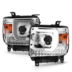 ANZO USA - Projector Headlights W/ Light Bar Style Chrome Housing Clear Lens Pair GMC Sierra 1500 2014-2015, 2500 HD/3500 HD 2015-2019 ANZO USA - Image 2