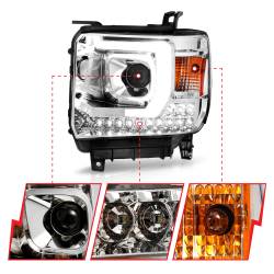 ANZO USA - Projector Headlights W/ Light Bar Style Chrome Housing Clear Lens Pair GMC Sierra 1500 2014-2015, 2500 HD/3500 HD 2015-2019 ANZO USA - Image 3