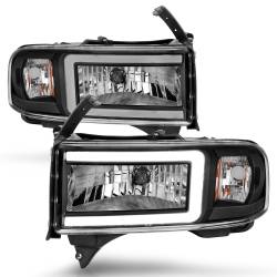 ANZO USA - Crystal Headlight Set W/ Light Bar Style Black Housing Clear Lens Pair Dodge Ram 1500 1994-2001, 2500/3500 1994-2002 ANZO USA - Image 2