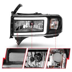ANZO USA - Crystal Headlight Set W/ Light Bar Style Black Housing Clear Lens Pair Dodge Ram 1500 1994-2001, 2500/3500 1994-2002 ANZO USA - Image 3