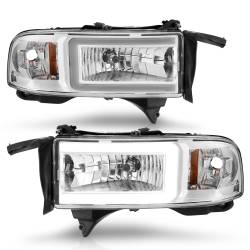 ANZO USA - Crystal Headlight Set W/ Light Bar Style Chrome Housing Clear Lens Pair Dodge Ram 1500 1994-2001, 2500/3500 1994-2002 ANZO USA - Image 2