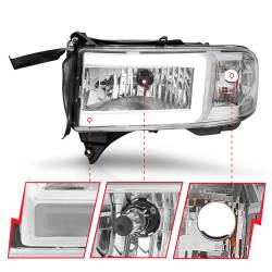 ANZO USA - Crystal Headlight Set W/ Light Bar Style Chrome Housing Clear Lens Pair Dodge Ram 1500 1994-2001, 2500/3500 1994-2002 ANZO USA - Image 3
