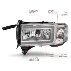 ANZO USA - Crystal Headlight Set W/ Light Bar Style Chrome Housing Clear Lens Pair Dodge Ram 1500 1994-2001, 2500/3500 1994-2002 ANZO USA - Image 4