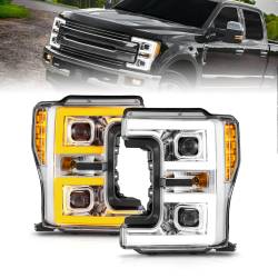LED Projector Headlights W/ Light Bar Style Switchback Chrome Housing Clear Lens Pair Ford F-250 Super Duty/F-350 Super Duty 2017-2019 ANZO USA