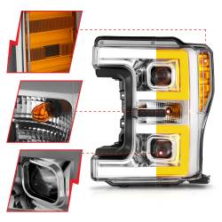 ANZO USA - LED Projector Headlights W/ Light Bar Style Switchback Chrome Housing Clear Lens Pair Ford F-250 Super Duty/F-350 Super Duty 2017-2019 ANZO USA - Image 3