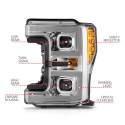 ANZO USA - LED Projector Headlights W/ Light Bar Style Switchback Chrome Housing Clear Lens Pair Ford F-250 Super Duty/F-350 Super Duty 2017-2019 ANZO USA - Image 4