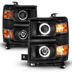 ANZO USA - Projector Headlights W/ Halo Black Trim Black Housing Clear Lens Pair Chevrolet Silverado 1500/2500/2500 HD/3500 HD 2014-2015, 3500 2015 ANZO USA - Image 2