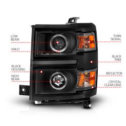 ANZO USA - Projector Headlights W/ Halo Black Trim Black Housing Clear Lens Pair Chevrolet Silverado 1500/2500/2500 HD/3500 HD 2014-2015, 3500 2015 ANZO USA - Image 4