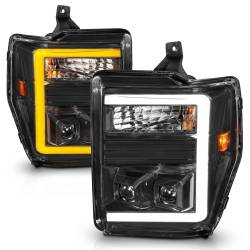 ANZO USA - Projector Headlights W/ Light Bar Style Switchback Black Housing Clear Lens Pair Ford F-250 Super Duty/F-350 Super Duty 2010, Ford F-450/F-550 Super Duty 2008-2010 ANZO USA - Image 2