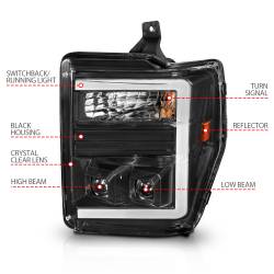 ANZO USA - Projector Headlights W/ Light Bar Style Switchback Black Housing Clear Lens Pair Ford F-250 Super Duty/F-350 Super Duty 2010, Ford F-450/F-550 Super Duty 2008-2010 ANZO USA - Image 4