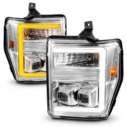 ANZO USA - Projector Headlights W/ Light Bar Style Switchback Chrome Housing Clear Lens Pair Ford F-250 Super Duty/F-350/F-450/F-550 Super Duty 2008-2010 ANZO USA - Image 2