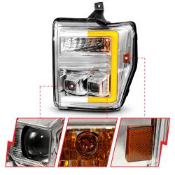 ANZO USA - Projector Headlights W/ Light Bar Style Switchback Chrome Housing Clear Lens Pair Ford F-250 Super Duty/F-350/F-450/F-550 Super Duty 2008-2010 ANZO USA - Image 3