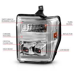 ANZO USA - Projector Headlights W/ Light Bar Style Switchback Chrome Housing Clear Lens Pair Ford F-250 Super Duty/F-350/F-450/F-550 Super Duty 2008-2010 ANZO USA - Image 4