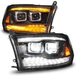 ANZO USA - Dual Square LED Projector Headlights Sequential Light Bar Switchback Signal Black Housing Clear Lens Pair Ram 1500/2500/3500 2009-2018 ANZO USA - Image 2