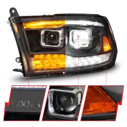 ANZO USA - Dual Square LED Projector Headlights Sequential Light Bar Switchback Signal Black Housing Clear Lens Pair Ram 1500/2500/3500 2009-2018 ANZO USA - Image 3